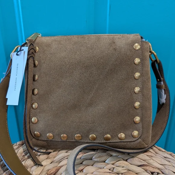 NWT Rebecca Minkoff Stevie Suede Leather Studded Crossbody Bag
